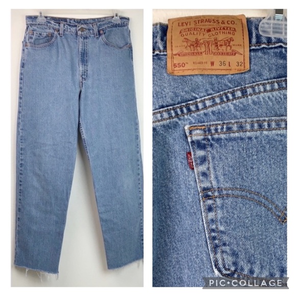 Levi's Denim - Vintage Levi’s 550 relaxed fit straight leg hi waist fringe hem jeans 34x30 EUC